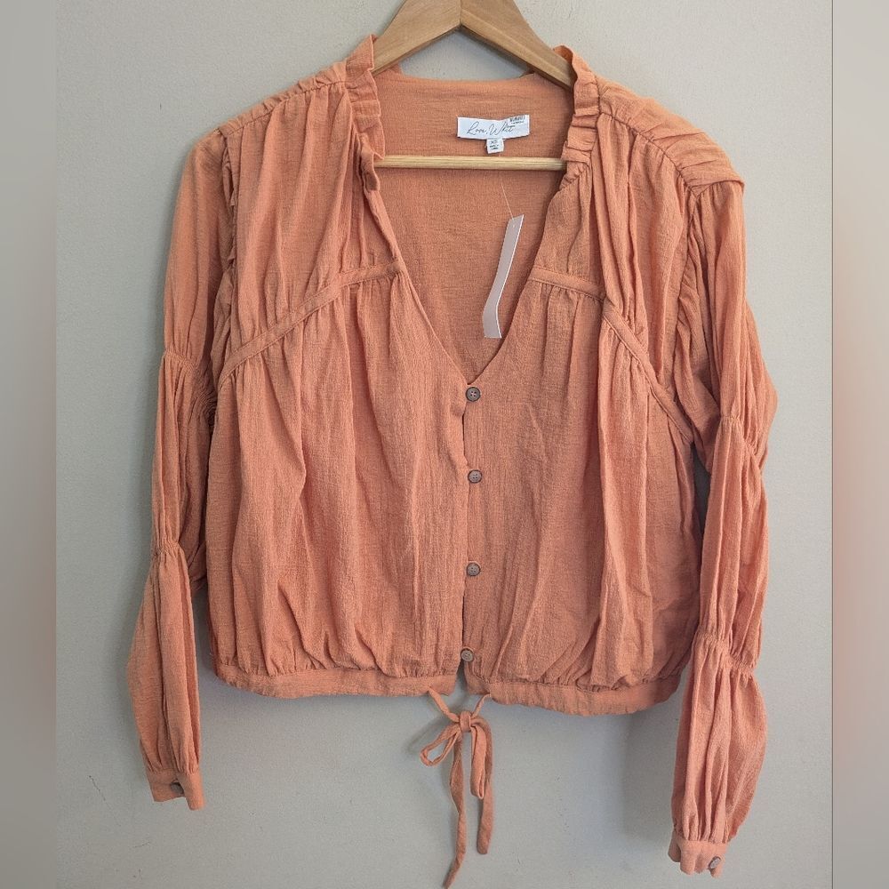 Love, Whit Sand Stone Coral Peasant Top Size M